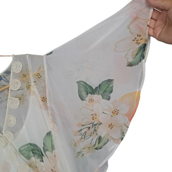 Farm Rio for Anthropologie Sheer Flutter Sleeve Eloisa Floral Dress NWOT Size M - Picture 4 of 5